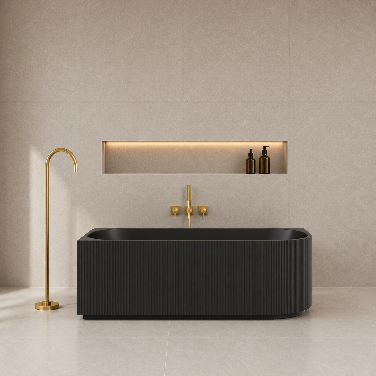 Fluted Oval Freestanding Left Corner Bath Matte Black
