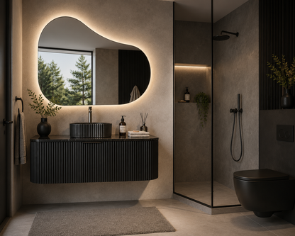 Black Fluted Curved Vanity with soft closing drawers