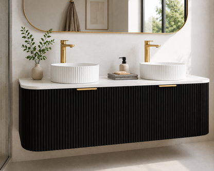 Black Fluted Curved Vanity with soft closing drawers