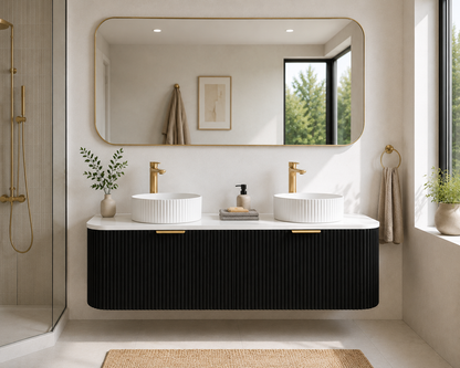 Black Fluted Curved Vanity with soft closing drawers