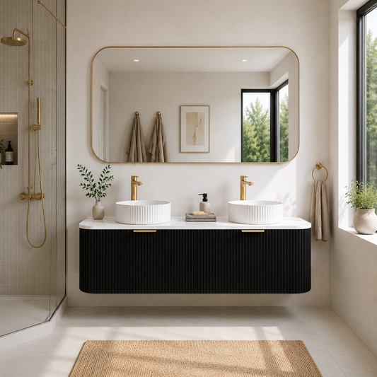 Black Fluted Curved Vanity with soft closing drawers