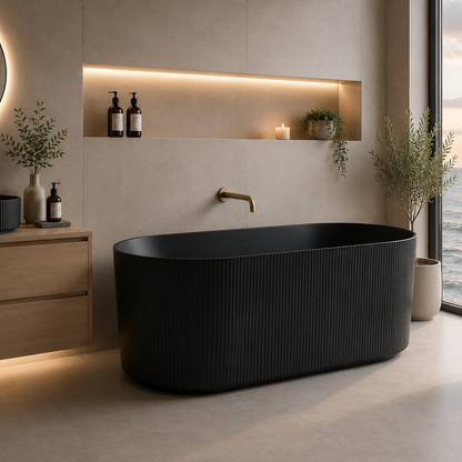 Verona Fluted Oval Freestanding Bathtub Matte Black