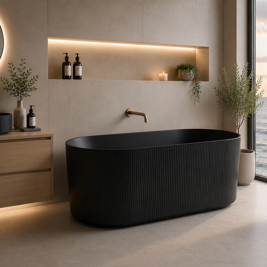 Verona Fluted Oval Freestanding Bathtub Matte Black