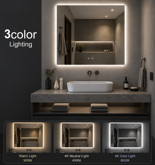 ND-MR0004 - 600x750mm Rectangle 3 Color Lighting LED Mirror