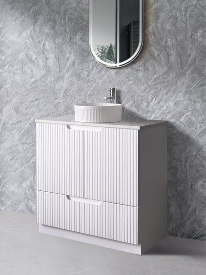 White Fluted Free Standing Vanity