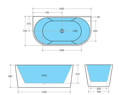 Halo Back to Wall Bathtub