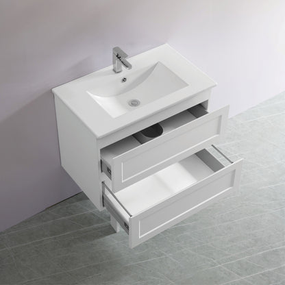 Matte White Wall Hung PVC Cabinet With Soft closing drawers