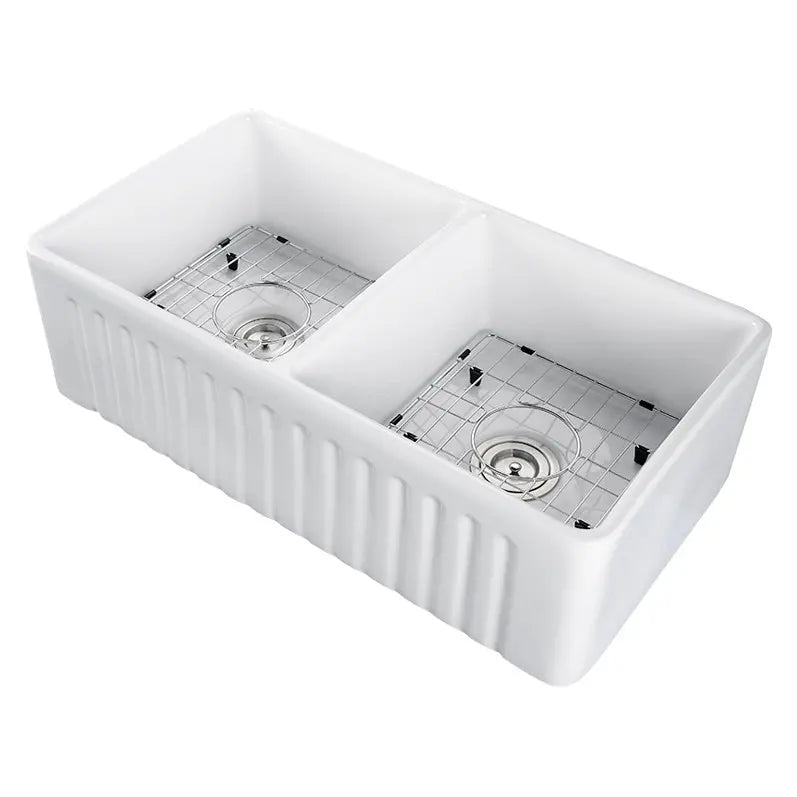 Ceramic Double Bowl Kitchen Sink 845mm