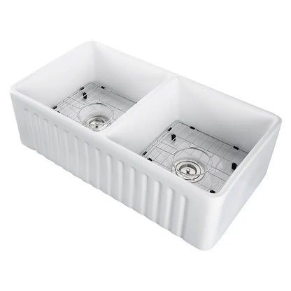 Ceramic Double Bowl Kitchen Sink 845mm