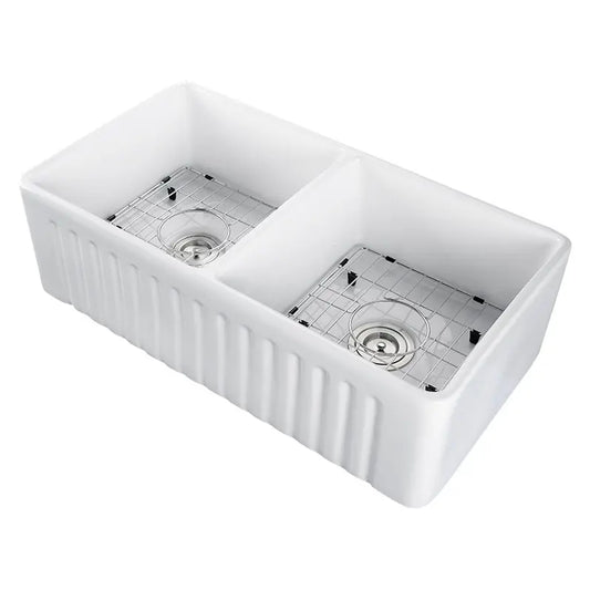 Ceramic Double Bowl Kitchen Sink 845mm