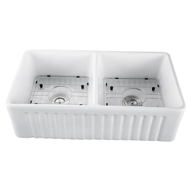 Ceramic Double Bowl Kitchen Sink 845mm