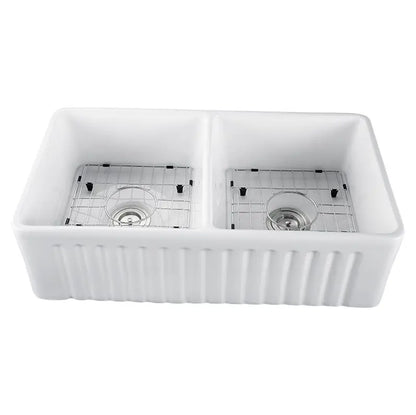Ceramic Double Bowl Kitchen Sink 845mm