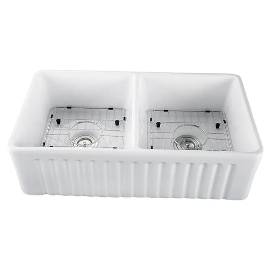 Ceramic Double Bowl Kitchen Sink 845mm