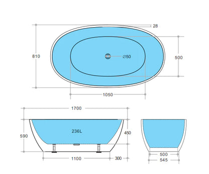 ND-BT0002 Stella Freestanding Bathtub White Gloss - 1700x810x590mm