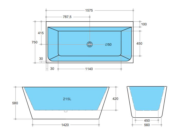 Niro Back To Wall Bath Tub