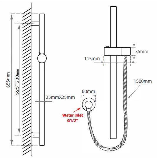 Chrome Shower Rail with Handheld Shower