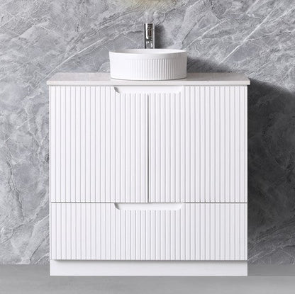 White Fluted Free Standing Vanity