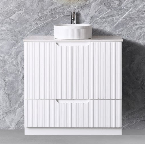 White Fluted Free Standing Vanity