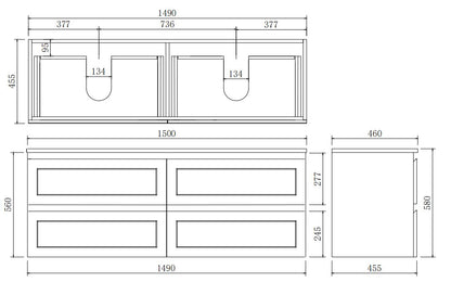 Matte Black Wall Hung PVC Cabinet With Soft Closing Drawers